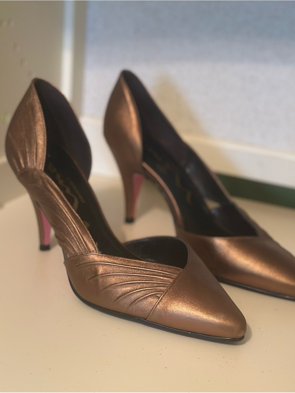 Women's Vintage Nina Originals Metallic Bronze Pointed-Toe D'Orsay Heels Sz 7.5